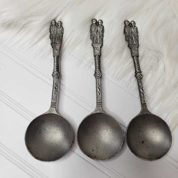 VTG (3) Dutch Pewter Wedding Ceremonial Decorated Spoon Gilde Zinn 92% Approx 7" - Picture 1 of 6